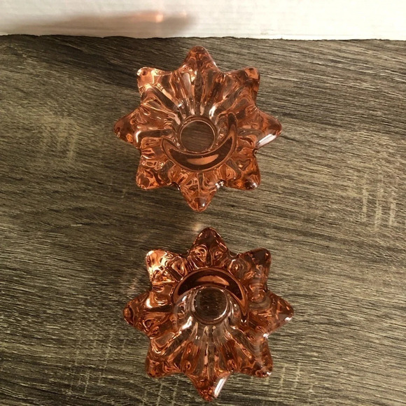 Vtg Pink Glass Candlestick  Holders - Picture 4 of 11